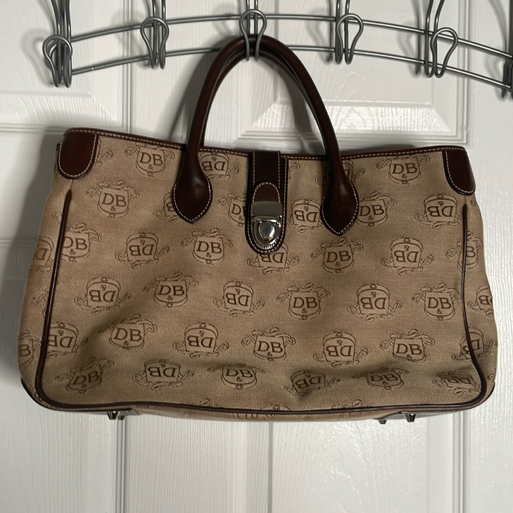 Dooney & Bourke Double Handle Signature Tan Canvas & Leather Trim Tote handbag